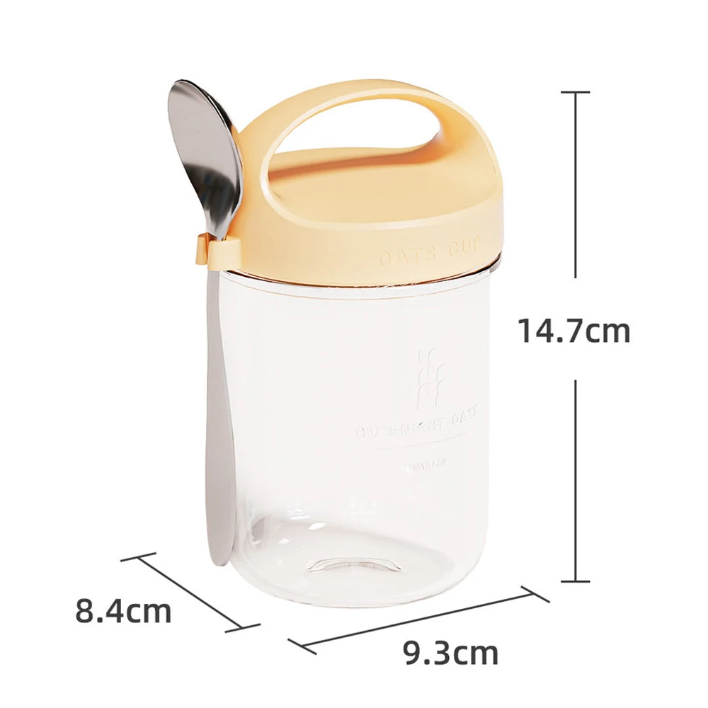 430ML New Breakfast Cups Oatmeal Cereal Nut Yogurt Salad Cup Leakproof Glass Oats Container With Lid Spoon Food Storage Box